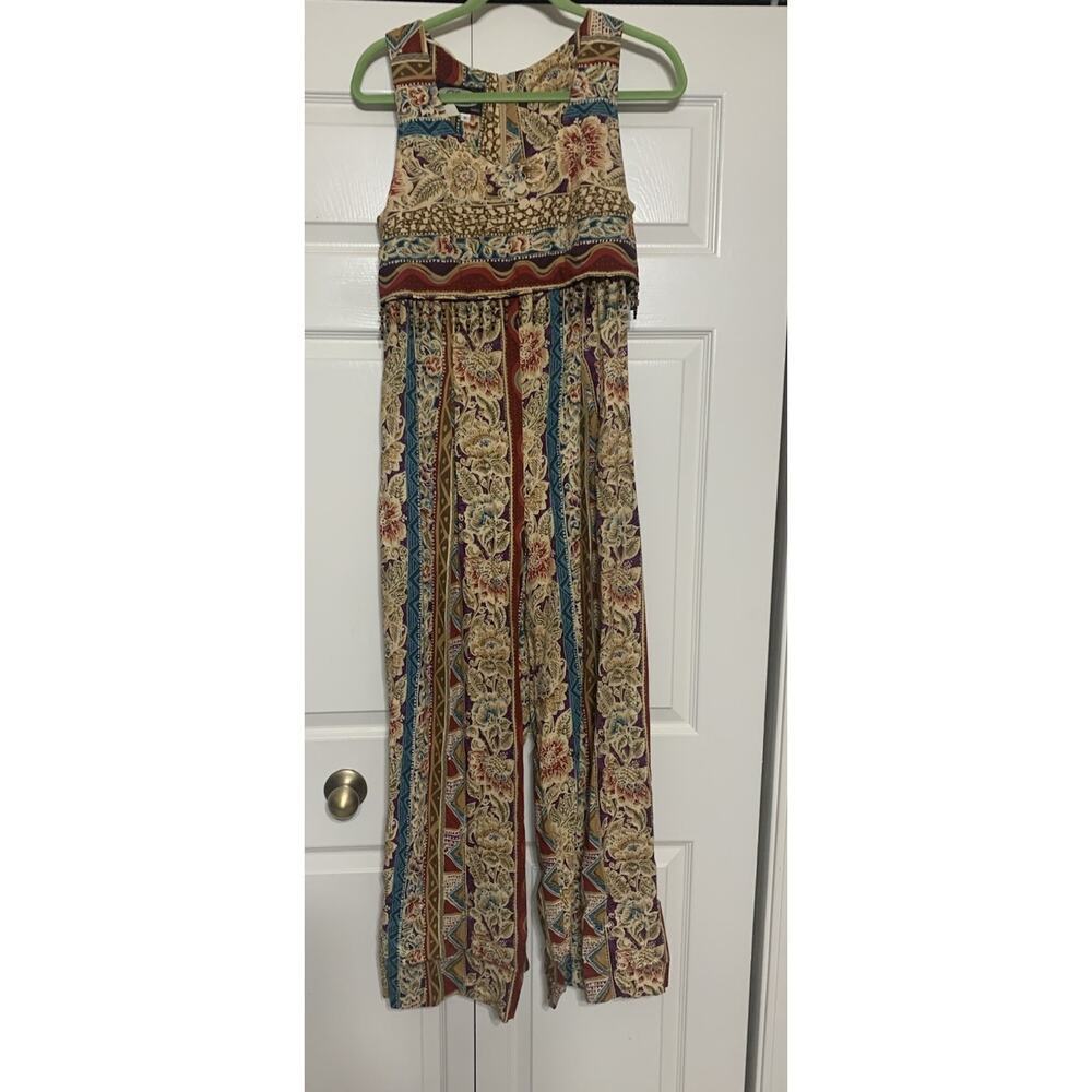 Vintage Clues Collection Boho Hippie Peasant Ethnic Beaded Trim Jumpsuit 6